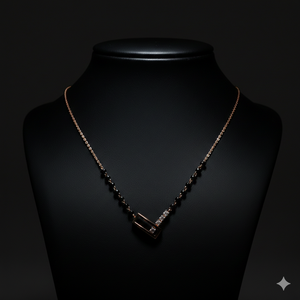 Collar Mangalsutra de Oro Rosa de 18K con Diamantes Reales - Certificado IGI, Collar Moderno con Cuentas Negras - Product Image 2