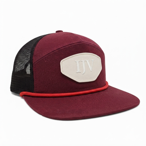 Wholesale High Profile 7 Panel <b>Flat</b> Brim Rope <b>Cap</b> <b>Men</b> Women Custom Woven Patch Mesh Back Baseball Hat - Product Image 3