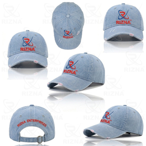 Gorra de Béisbol RIZNA de Mezclilla Twill, 6 Paneles, Ajustable, Unisex, Estilo Casual Vintage, Lavada, con Logotipo Bordado en 3D en el Panel Frontal, Azul, Algodón, Metal - Product Image 6