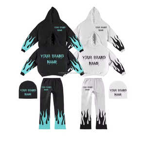 Sweat à capuche zippé personnalisé et jogger ensemble Logo sweat à capuche lavé à l'acide et sueurs évasées survêtement délavé au soleil en détresse 450 Gsm - Product Image 3