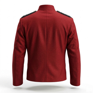 Veste Doublet Écossaise Rouge Cramoisi pour Homme, Coupe Montrose, Col Montant, Cordon d'épaule Foncé, Boutons Argentés, Tenue Cérémonielle - Product Image 4