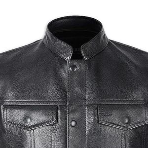 Gilet de moto en cuir pour homme, design simple, doublure intérieure douce, fermeture à boutons-pression, pour le tourisme à moto. - Product Image 6