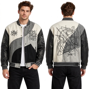 Asymmetric Black Grey Contrast Body <b>Jacket</b> Urban <b>Line</b> Graphic Breathable High Quality Casual Streetwear Letterman <b>Jackets</b> - Product Image 1