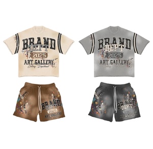 T-shirts et shorts oversize imprimés, 100 % coton, effet délavé, parmi les plus vendus, pour hommes et femmes. - Product Image 1