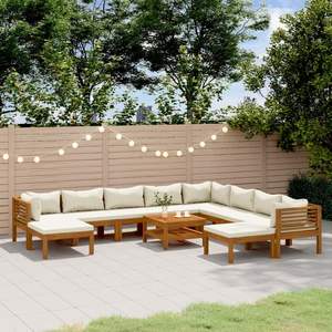 Ensemble de salon de patio en bois d'acacia massif 11 pièces avec coussins crème pour jardin - Product Image 1
