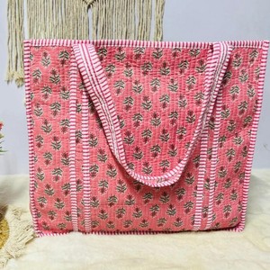 Floral Handprinted Large Beach Tote <b>Bags</b> Eco-Friendly Quilted Weekender <b>Bag</b> <b>for</b> <b>Women</b> Bridesmaid Gift <b>Bag</b> Open <b>Travel</b> Shopping - Product Image 1