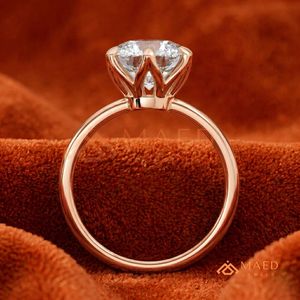 <b>Dainty</b> Rose Gold Round Anniversary <b>Ring</b> – Modern Thin Shank Solitaire with Star Setting - Product Image 1