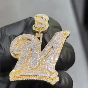 Colgante de Letra M con Incrustaciones de Moissanita y Diseño de Corona, Chapado en Oro, Plata de Ley 925, Joyería Hip Hop, Amuleto con Inicial Personalizada - Product Image 3