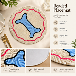 Handmade <b>Beaded</b> Round <b>Placemat</b> | Glass Bead Bone Pattern Table Mat for Dining Kitchen Home Decor Durable Table Setting Accessory - Product Image 4