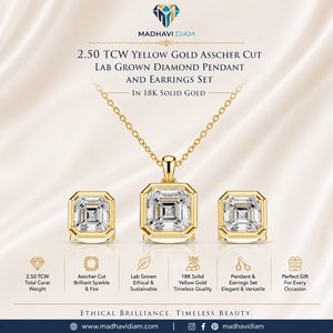 Luxury 2.50 TCW Yellow <b>Gold</b> Asscher Cut Lab Grown Diamond Pendant Necklace and Stud <b>Earrings</b> <b>Set</b> in 18K Solid <b>Gold</b> Bezel Geometr - Product Image 1