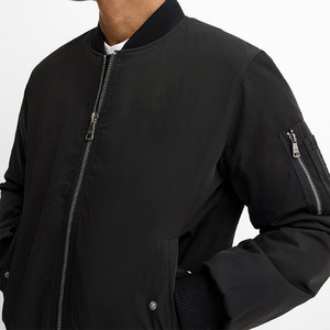 Blouson bomber noir pour homme, couleur unie, fermeture éclair, vêtement décontracté pour l'automne, coupe-vent, rembourrage en polyester, coupe régulière - Product Image 5
