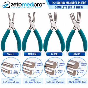 1/2 Round Mandrel <b>Pliers</b> <b>Small</b> Medium Large Jumbo 6.75in Stainless Steel PVC Grip Silver Jewelry Tool ZETOMEDPRO - Product Image 6