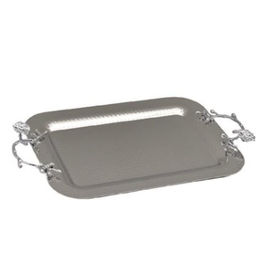 Plateau ovale long en acier inoxydable poli, fait main, avec poignées dorées, plateau de service en acier inoxydable martelé, en promotion - Product Image 2