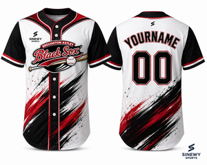 Maillot de baseball noir pour homme SINEWY SPORTS, personnalisé, sublimé, en polyester respirant, manches courtes - Product Image 1