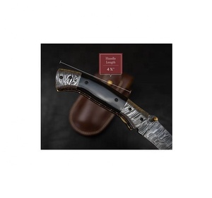 Cuchillo Plegable Multifuncional de Acero Damasco Inoxidable Hecho a Mano con Empuñadura de Cuerno de Búfalo y Funda de Cuero Fino - Product Image 3