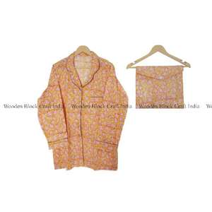 Ensemble de pyjama en coton indien pour femmes, imprimé floral fait main, respirant et doux, tenue décontractée tendance pour l'été - Product Image 2