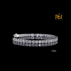 Round Brilliant Cut Lab Grown Diamond Two Row Tennis Bracelet Eternity Link Bracelet 9K 14K 18K <b>Solid</b> <b>Gold</b> Fine Jewelry - Product Image 5