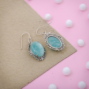 Pendientes Colgantes Vintage de Amazonita Natural Ovalada con Filigrana de Plata Esterlina, Proveedor Mayorista de Joyería - Product Image 4