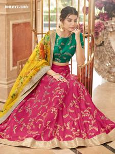 Ocassional wear Art Silk with Zari-Dori-Thread-<b>Sequin</b> work <b>Flared</b> Can-Can Semi-Stitched Lehenga-Rani Blouse Set Woman Fashion - Product Image 3