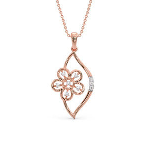 Collier pendentif en or rose avec accent de diamant en forme de fleur délicate - Product Image 3