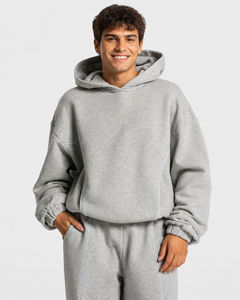 Ensemble de survêtement pour homme en molleton de coton respirant de qualité supérieure, gris clair avec détails contrastants, coupe oversize, 2 pièces - Product Image 2