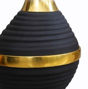Luxury black <b>ribbed</b> flower <b>vase</b> with elegant gold finish accents, ideal for modern and premium home décor styling. - Product Image 5