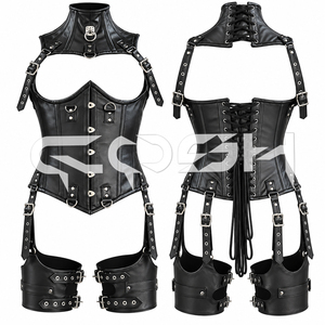 Conjunto de 3 Piezas de Corsé Gótico de Cuero para Mujer con Collar y Arnés para Muslos - Product Image 3