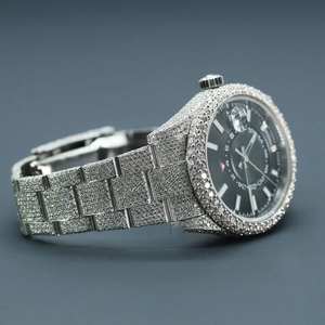 Luxury Fully Iced Out Moissanite GMT <b>Watch</b> <b>Black</b> Dial Hip Hop Diamond Look Stainless Steel Custom - Product Image 3