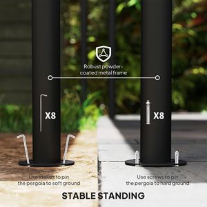 Pergola Gazebo da Giardino 3x3m con Telaio in Metallo Grigio per Ville e Cortili - Product Image 5