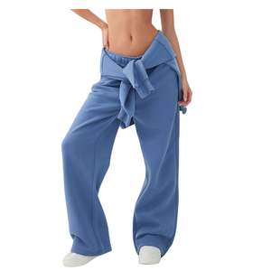 Pantalon de survêtement taille haute pour femme, coupe ample, jambe large, pour yoga et détente, avec logo personnalisé, décontracté, pour l'entraînement, vente en gros - Product Image 5