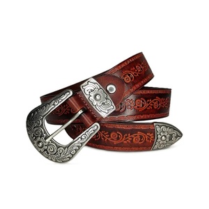 Cinturón de Cuero Estilo Western con Acabado Antiguo y Pintado a Mano, con Elegante Juego de Hebilla de Vaquero de Tres Piezas, al Mejor Precio - Product Image 5