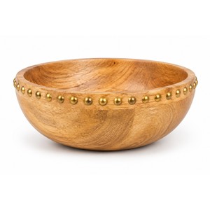 Frutero Rectangular Dorado y Marrón con Tachuelas de Latón, Estilo Moderno de Mediados de Siglo |   Aqudus Saleem de Moradabad Hecho a Mano - Venta al por Mayor 25x25x12 cm - Product Image 1