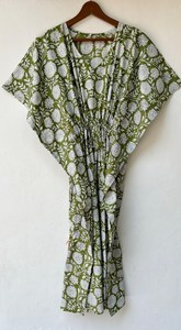 Nuevo Kaftán con Estampado Animal, Cuello en V, Cierre con Cordón, Corte Evase, de Algodón Suave Indio, con Encaje, Largo Completo, para Playa, para Mujer - Product Image 5