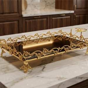 Plateau de présentation décoratif finition or, plateau design finition argent, plateau moderne pour aliments secs et collations, finition laiton et argent - Product Image 1