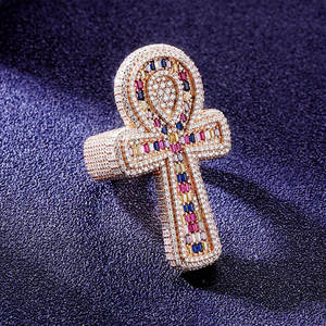 Premium Quality 18K <b>Gold</b> Plated Cross <b>Cocktail</b> <b>Ring</b> With Pave Cubic Zirconia Round Stones Unisex Religious Jewelry - Product Image 4