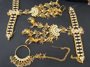 Indian Trendy Classic Choker Engagement Anniversary Wedding Party <b>Gift</b> Set Traditional Crystal Kundan Faux Pearl Alloy Gold - Product Image 3