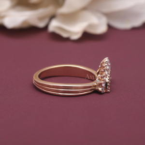 Bague demi-lune en diamant de laboratoire certifié IGI, coupe rose, en argent sterling 925 massif, style vintage, avec halo, pour femme - Product Image 4