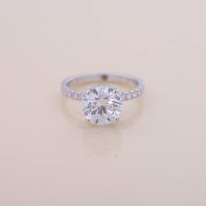 IGI Certified Round Brilliant Lab Grown Diamond Halo Engagement & Wedding Ring in <b>Solid</b> 925 Sterling <b>Silver</b> with Pavé Band - Product Image 1