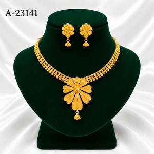 MOLL JEWELLERS ชุดเครื่องประดับโลหะผสมสังกะสีชุบทอง 24K สร้อยคอต่างหูลายดอกไม้วินเทจผู้หญิงงานแต่งงานแฟชั่น A-23109 - Product Image 2