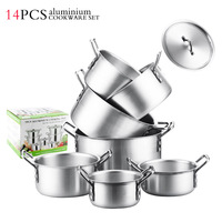 Batterie de cuisine 14 pièces en aluminium, finition mate, comprenant marmites, faitouts et casseroles