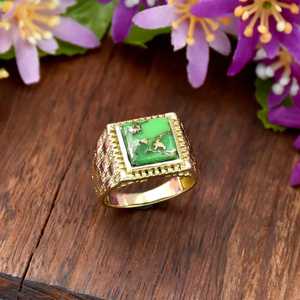 Natural Handmade Green Turquoise 18k Gold Vermeil Square Shape December Birthstone <b>Ring</b> 925 Sterling <b>Silver</b> <b>Ring</b> For <b>Men</b> - Product Image 5