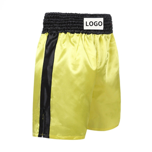 Shorts de boxe en satin bleu pour homme avec bande latérale blanche, taille élastique, style sportif, taille mi-haute, matière tissée respirante - Product Image 6
