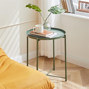 Modern Round Tray End <b>Table</b> with Powder-Coated Metal Frame, Minimalist <b>Sofa</b> Side <b>Table</b> for Small Space Living Room Furniture - Product Image 1