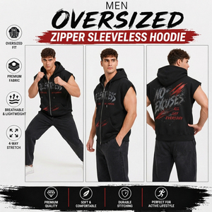 Men Oversized Sleeveless Zipper Hoodie Printed Sports Training Hooded Zipper Men Bodybuilder <b>Trainer</b> Sleeveless Zip-up Hoodies - Product Image 4