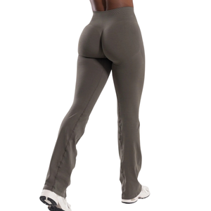 Pantalon de sport gris pour femme, taille mi-haute, évasé, léger et extensible, idéal pour le yoga, l'entraînement, la gym et le quotidien - Product Image 2