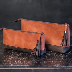 Bolsas de lápices de gran venta, estuche de cuero de vaca genuino personalizado con cremallera, estuche para lápices, estuche de cuero para lápices, bolsa de papelería escolar - Product Image 1