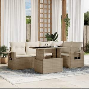Conjunto de Sofá de Jardín de Ratán Sintético Color Beige con Acero con Recubrimiento en Polvo y Vidrio Templado, Muebles Duraderos para Exteriores - Product Image 1