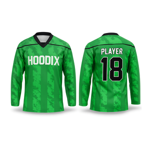 Camisetas de hockey sobre hielo personalizadas OEM con impresión por sublimación, tela de malla elástica y transpirable, diseño de apliques de sarga y detalles para el juego. - Product Image 1