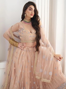 Embroidered Net <b>Lehenga</b> Choli Dupatta Set Floral Zari Sequence Wedding Party Outfit for <b>Women</b> - Product Image 4