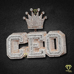 Collier pendentif couronne de PDG personnalisé de luxe, style hip-hop rap, entièrement serti de pierres, chaîne bling, bijou statement pour homme - Product Image 1